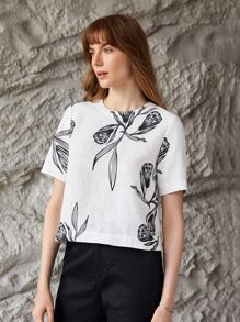 MOTF PREMIUM 100% LINEN BOXY TULIP TOP - White - View 10