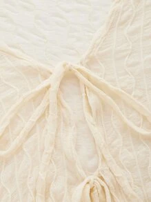 SHEIN ICON 90s Bell Sleeve Tie Front Textured Sheer Top - Beige - View 4