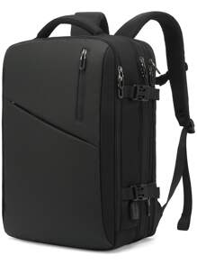 POSO 男士大功能背包前拉鏈旅行後背包 - 黑色 - 查看 4