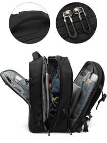 POSO 男士大功能背包前拉鏈旅行後背包 - 黑色 - 查看 10