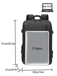 POSO 男士大功能背包前拉鏈旅行後背包 - 黑色 - 查看 3