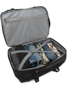 POSO 男士大功能背包前拉鏈旅行後背包 - 黑色 - 查看 2