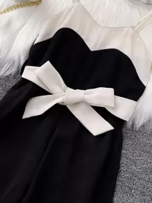 SHEIN Toddler Girls Solid Coat & Colour Block Cami Jumpsuit - Multicolor - View 4