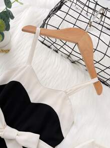 SHEIN Toddler Girls Solid Coat & Colour Block Cami Jumpsuit - Multicolor - View 5