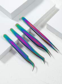 4pcs Ombre Eyelash Tweezers Set - Multicolor - View 1
