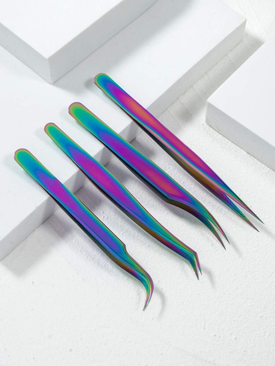 4pcs Ombre Eyelash Tweezers Set - Multicolor - View 1