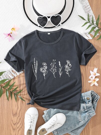Tween Girl Plants Print Tee