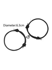 RINTOLER 2pcs Couple Minimalist Heart Lovers Matching Friendship Bracelet Rope Braided Magnetic Distance Bracelet Kit Lover Jewelry - Black - View 5