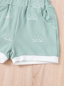 Đứa bé trai In mặt trời Đã vá Túi Áo thun & quần đùi - Màu xanh Bạc hà - Xem 6