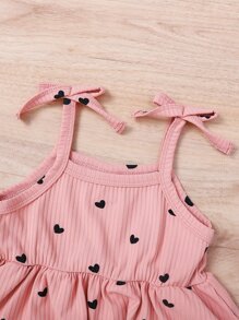 SHEIN Vintaside Kids 嬰兒女孩心形印花背心連體裙&頭箍套裝 - 藕粉色 - 查看 3