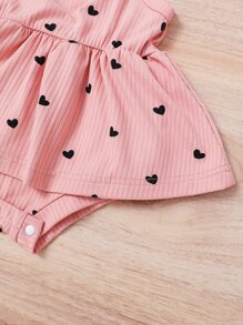 SHEIN Vintaside Kids 嬰兒女孩心形印花背心連體裙&頭箍套裝 - 藕粉色 - 查看 5