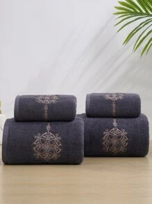 QIBHI 1 件欧洲花卉刺绣浴巾或面巾，柔软吸水，适用于浴室、泳池，不同尺寸单独出售 - 深灰色 - 查看 4