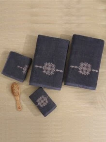 QIBHI 1 件欧洲花卉刺绣浴巾或面巾，柔软吸水，适用于浴室、泳池，不同尺寸单独出售 - 深灰色 - 查看 7