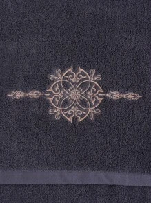 QIBHI 1 件欧洲花卉刺绣浴巾或面巾，柔软吸水，适用于浴室、泳池，不同尺寸单独出售 - 深灰色 - 查看 8