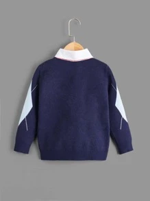 Toddler Boys Geo Pattern Contrast Collar Jumper - Navy Blue - View 2