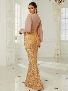 Missord Đầm ghép mộng kim sa Khối Màu Hấp dẫn - Vàng - Xem 2