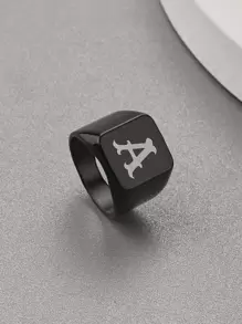 男士字母圖案戒指黑色時尚受歡迎簡約風和時髦首飾類禮品派對