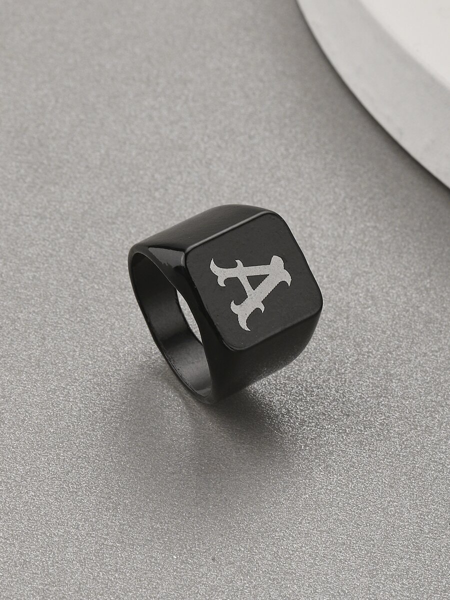 男士字母圖案戒指黑色時尚受歡迎簡約風和時髦首飾類禮品派對