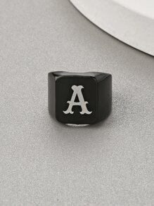 男士字母圖案戒指黑色時尚受歡迎簡約風和時髦首飾類禮品派對
