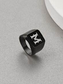 Men Letter Graphic Ring Black Fashionable Popular Simple & Stylish Jewelry Gift Party - Black - View 5