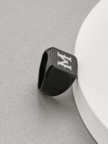 Men Letter Graphic Ring Black Fashionable Popular Simple & Stylish Jewelry Gift Party - Black - View 7