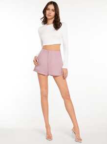 SHEIN LUNE High Waist Roll Up Hem Wide Leg Shorts - Dusty Pink - View 5