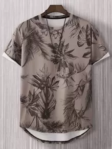 Manfinity RSRT Tops Nam Cao thấp Nhiệt đới In ngẫu nhiên Kỳ nghỉ - Màu Khaki - Xem 1