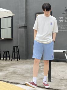 Manfinity RebelGame Men Beverage Print Drop Shoulder Tee & Drawstring Waist Shorts - Blue and White - View 3