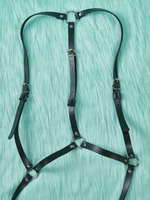 ROMWE J-Fashion Solid Criss Cross Ring Linked Harness Belt - Black - View 2