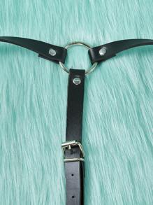 ROMWE J-Fashion Solid Criss Cross Ring Linked Harness Belt - Black - View 3