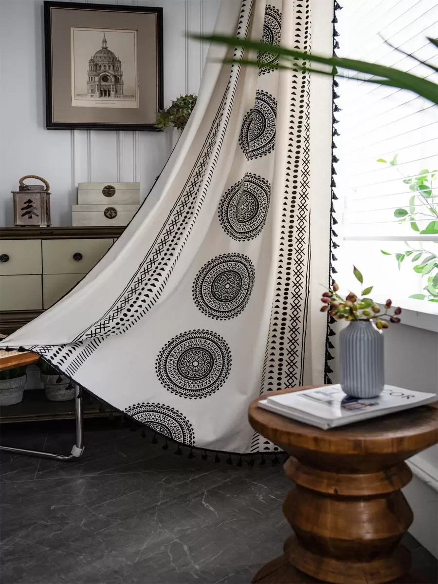 Bubaba 1 tấm rèm che nắng in họa tiết Mandala nhiều màu, rèm trang trí nhà tua rua màu be Bohemian cho phòng ngủ, phòng khách, phòng ăn, nhà bếp, ngày lễ, sử dụng hàng ngày và mọi mùa