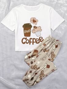 蛋糕和字母圖案睡衣套裝 - 彩色 - 查看 3