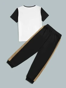 SHEIN Boys Letter Graphic Colourblock Tee & Joggers - Multicolor - View 2