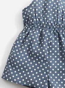 SHEIN 嬰兒波卡圓點假鈕扣前繫帶吊帶連體短褲 - 霧霾藍 - 查看 3