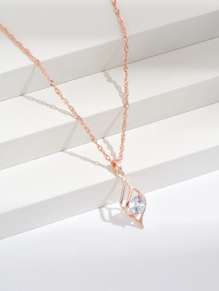 方晶鋯石裝飾幾何吊墜項鍊 - 玫瑰金 - 查看 1