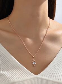 方晶鋯石裝飾幾何吊墜項鍊 - 玫瑰金 - 查看 4