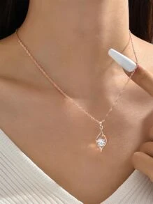 方晶鋯石裝飾幾何吊墜項鍊 - 玫瑰金 - 查看 2