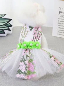 1入組人造珍珠裝飾寵物洋裝