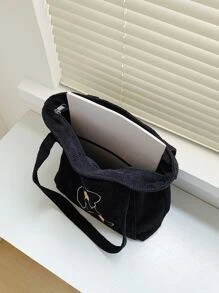 Cartoon Graphic Shopper Bag School Bag For Graduate, Teen Girls, Freshman, Sophomore, Junior & Senior In College, University & High School, Perfect For Outdoors ,Travel & Back To School - Black - View 4