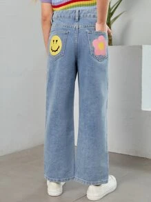 SHEIN Cô gái Quần legging thẳng Diễn đạt & In hoa - Rửa nhẹ - Xem 1