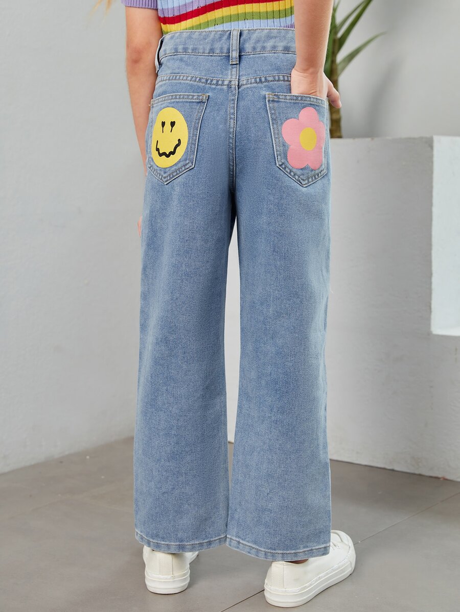 SHEIN Cô gái Quần legging thẳng Diễn đạt & In hoa - Rửa nhẹ - Xem 1