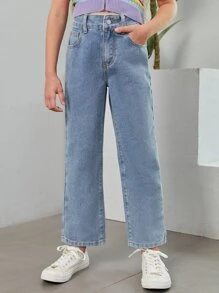 SHEIN Cô gái Quần legging thẳng Diễn đạt & In hoa - Rửa nhẹ - Xem 4