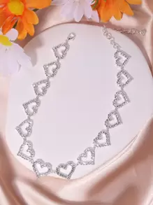 Rhinestone Heart Decor Necklace Valentines - Silver - View 5