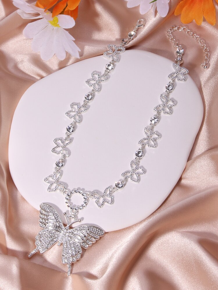 Rhinestone Butterfly Charm Necklace