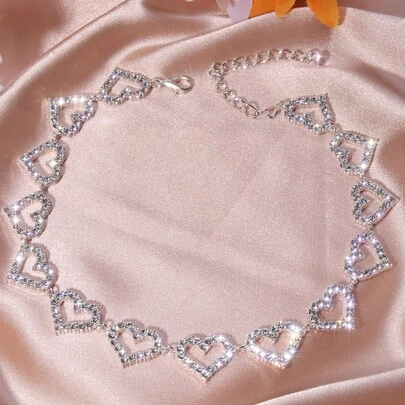 水钻心形装饰项链情人节