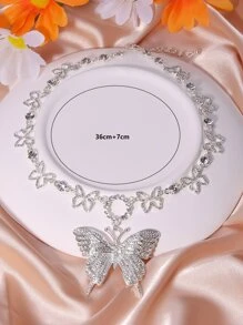 水鑽蝴蝶墜飾項鍊 - 銀色 - 查看 4