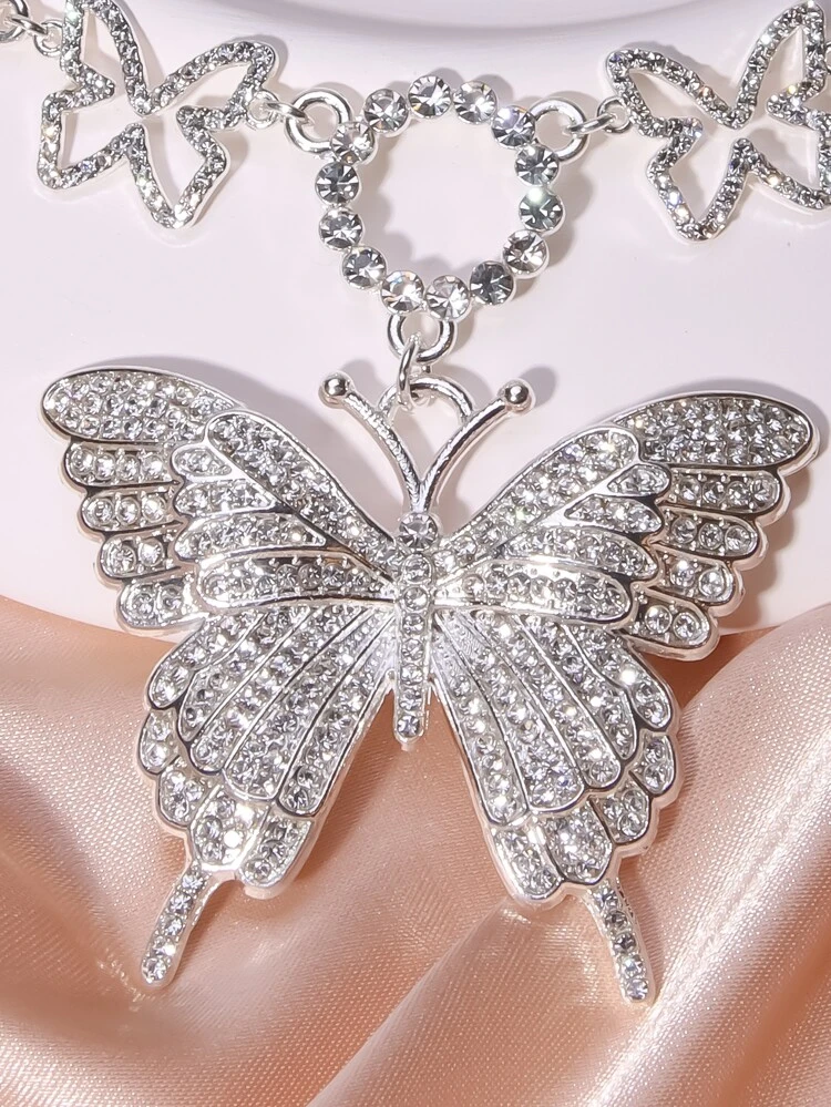 Rhinestone Butterfly Charm Necklace