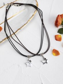 Collar de abalorio de estrella de decoración de diamantes de imitación de pareja de 2 piezas de aleación de hombres de moda y popular para regalo de joyería y para una apariencia elegante - Multicolor - Ver 2