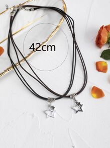 Collar de abalorio de estrella de decoración de diamantes de imitación de pareja de 2 piezas de aleación de hombres de moda y popular para regalo de joyería y para una apariencia elegante - Multicolor - Ver 3