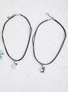 Collar de abalorio de estrella de decoración de diamantes de imitación de pareja de 2 piezas de aleación de hombres de moda y popular para regalo de joyería y para una apariencia elegante - Multicolor - Ver 4